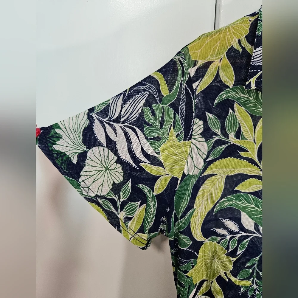 Ember XL Tropical Leaf Print Collared Tie Waist Cover-Up